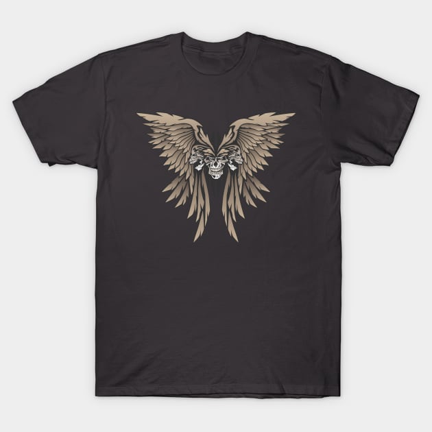 Three skulls with spread wings illustration T-Shirt by hobrath
